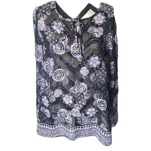 STYLE STUDIO - Sheer blouse beautiful design front key hole tie bell sleeves